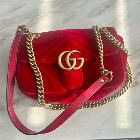 Velvet Matelasse Mini GG Marmont Shoulder Bag Hibiscus - Picture 5 of 6